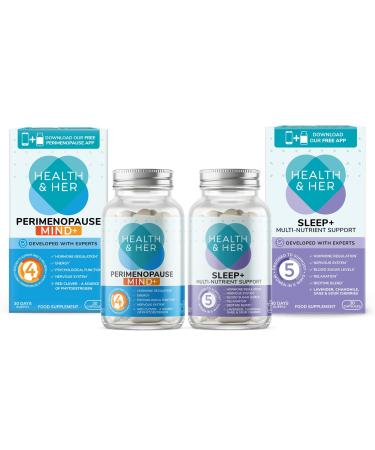Health & Her Perimenopause Mind+ Tablets for Women - Day & Night Bundle - Support for Cognitive Function Mental Energy & Wellbeing and Poor Sleep - 1 Month Supply (Bundle)