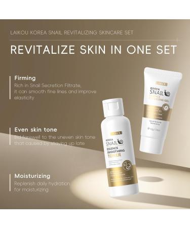 LAIKOU Korea Snail Mucin Skincare Set Gift Set for Teenage Girls Women Snail Mucin Cleanser Toner Face Serum Eye Cream Moisturiser Enhance Elasticity Smooth Fine Lines & Refine Pores Travel Kit - Buy Online on GoSupps.com