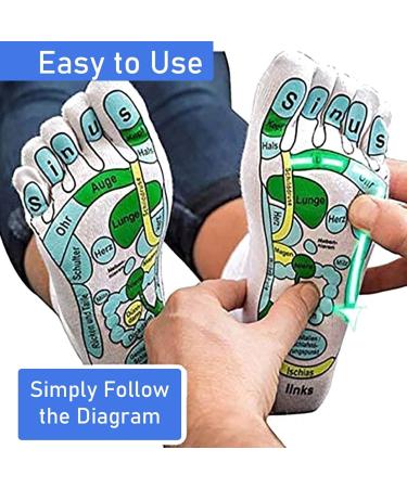 Acupressure Reflexology Socks - Foot Massage Socks with Separate Toes, Cotton Material, English/Spanish Charts, Rod Included - Buy Online on GoSupps.com