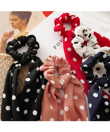 scicent Exercise Band 5 Pieces Bow Hair Band Dot Printed Hair Scrunchie Chiffon Ribbon Bow Ponytail Polka Dot Hair Scarves Fashion Sweet Hair Ties Use for Women Girls - 24006 - Buy Online on GoSupps.com