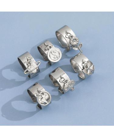 Yienate Punk Stackable Adjustable Rings Set - 6 Unique Open Finger Designs for Men & Women | Mushroom Butterfly & More - Buy Online on GoSupps.com