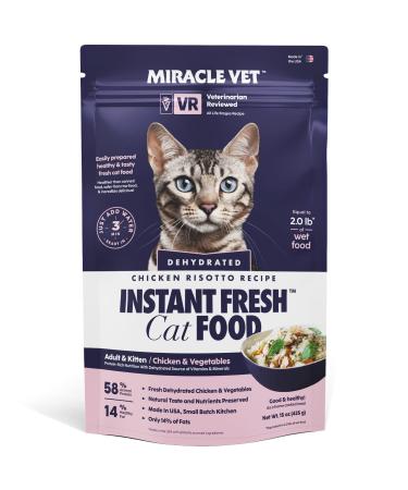 Miracle Vet Dehydrated Instant Fresh Cat Food and Topper - Chicken and Vegetable Risotto - for Adult Cats and Kittens - 58% Proteins - Lower Fat - Vet-Reviewed - 15 oz (Makes 2.0 lbs)