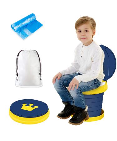 Portable Potty Seat, Toddler Folding Training Toilet Chair Kids Travel Foldable Potty Indoor Outdoor with Storage Travel Bag Blue