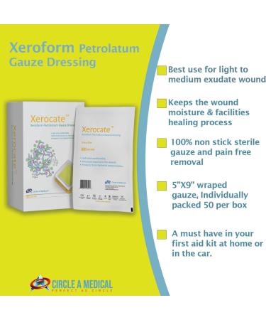 Circle A Medical Xeroform Petrolatum Dressing 5X9 (50/Box) - Sterile Fine Mesh Gauze for Wounds - Occlusive Strip Foam Dressing for Burns & Skin Grafts - Buy Online on GoSupps.com