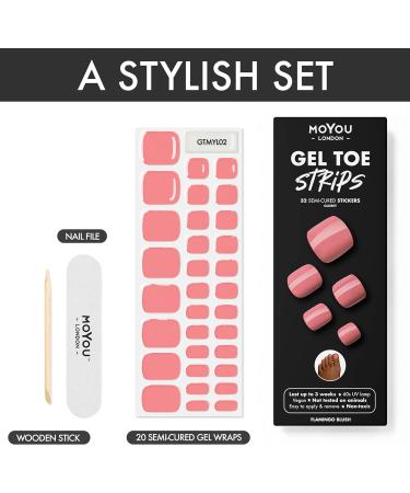 MOYOU LONDON Semi Cured Gel Nail Wraps - 32 Pcs Salon-Quality Pedicure Set - Flamingo Blush - Buy Online on GoSupps.com