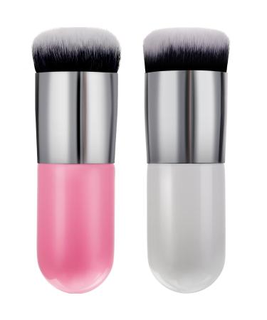 2 Pieces Foundation Brush Chubby Makeup Brush Kabuki Makeup Brush Travel Powder Brush for Blending Liquid, Cream or Powder Cosmetics (white and rose gold, pink and silver) - Buy Online on GoSupps.com