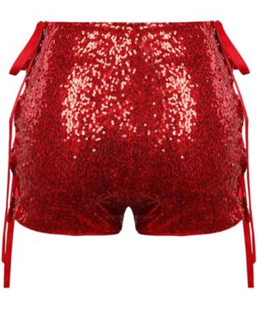 Duohropke Women s Metallic Hot Pants Sequin Glitter High Waist Shorts for Dance Sport Disco & Carnival Red - Buy Online on GoSupps.com