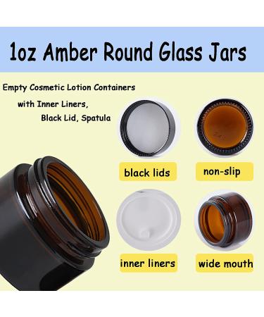 OverNews 1oz Amber Glass Jar  Empty Cosmetic Lotion Containers with Inner Liners Black Lid  Spatula 1pcs amber - Buy Online on GoSupps.com