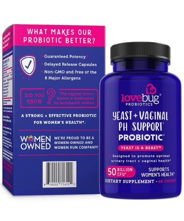 Lovebug Yeast + Vaginal pH Support | 50 Billion CFU Probiotics for Yeast & UTI Relief | 60 Capsules - Clinically Studied Ingredients - Buy Online on GoSupps.com