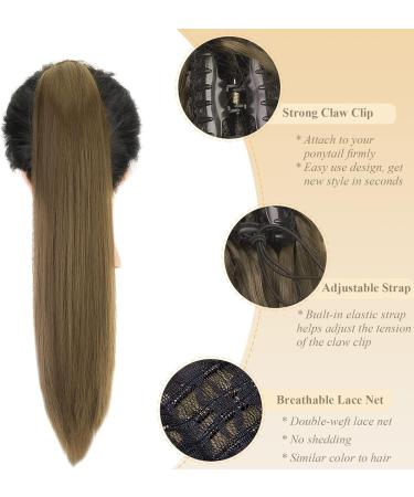 Gairyan Clip in Ponytail Hair Extensions 21 inch Ponytail Extension Long Straight Pony Tails Claw on Ponytail Synthetic Hairpieces for Women Soft Natural Look (Golden Brown) - Buy Online on GoSupps.com