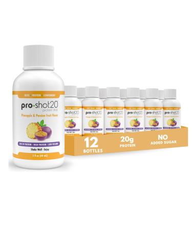 Pro-Shot20 Protein Shot Pineapple & Passion Fruit Flavor 60 mL 12-Pack- 20g Whey Protein & Hydrolyzed Collagen Drink- Low Calorie Low Carb Gluten Free No Aspartame Ready to Drink