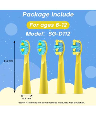 Seago Electric Toothbrush Heads for Kids - Replacement Heads for SG2303/SG958 - 4 Yellow Pieces - Buy Online on GoSupps.com