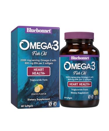 Bluebonnet Nutrition Omega-3 Heart Formula Natural Wild Caught Triglyceride Form DHA 600 mg EPA 800 mg - Highly Concentrated Heart Health Support Supplement - Gluten-Free - 60 Softgel