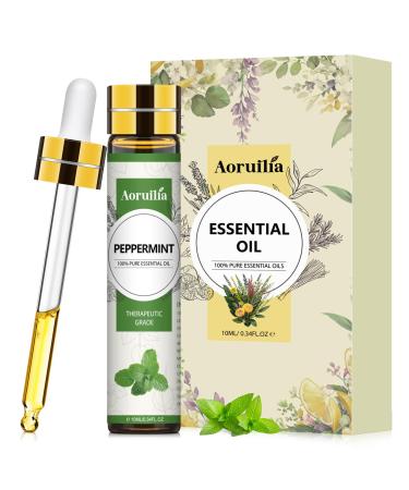 Aoruilia 10ml Peppermint Essential Oil 100% Pure Natural - Therapeutic Grade Peppermint Oil Aromatherapy Essential Oils for Diffuser for Home Headache Relief Skin & Hair Care Candle Making Peppermint 10 ml (Pack of 1)