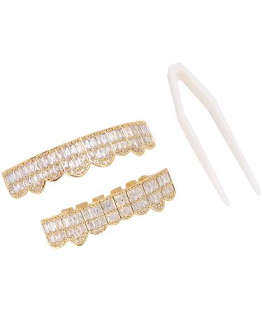 Teeth Set Hip Hop Teeth Grills Iced Out Teeth Decoration for Men Women (Gold) Golden