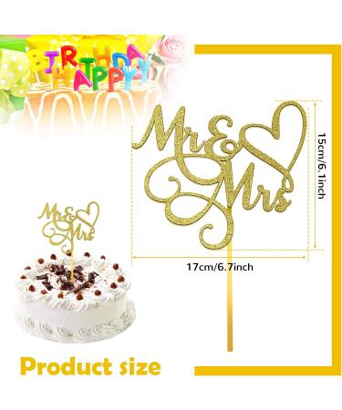 Mr & Mrs Cake Topper 6Inch Wedding Engagement Cake Picks Bridal Shower Anniversary Theme Birthday Party Glitter Cake Cupcake Decorations Supplies Gold - Buy Online on GoSupps.com