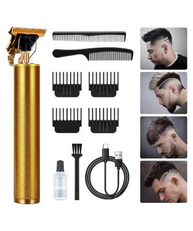 URAQT Hair Clippers for Men Cordless Clippers Electric Hair Trimmer Beard Trimmer Set Waterproof Detail Beard Shaver T-Blade Trimmer Grooming Cutting Kit with 4 Guide Combs 2 Hair Combs (Gold)