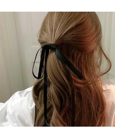 Dervivea Vintage Black Ribbon Bow Hair Ties Rope Silk Satin Bow Hair Rope Long Ribbon Bow Hair Scrunchies Bowknot Ponytail Holder Hair Tie Elastic Hair Tie Decorative Hair Accessories for Women - Buy Online on GoSupps.com