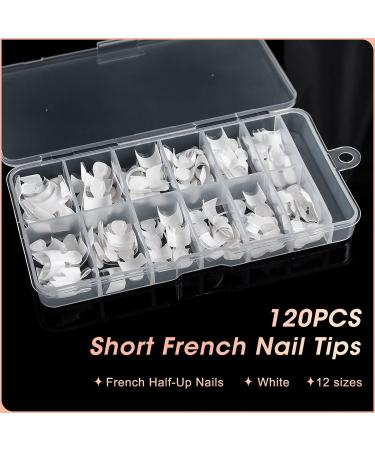 Ranrose French Nail Tips - 120PCS Short Square Press On Nails 12 Sizes Acrylic White Half Cover Nail Tips with Box - Buy Online on GoSupps.com