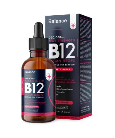 Vitamin B12 Liquid Drops - High Strength 5000mcg per Serving - Vegan Supplement - 60ml Bottle at 4X Concentration - 2 Month Supply of Premium Vitamin B12 Extract - Made in UK by Balance - Buy Online on GoSupps.com