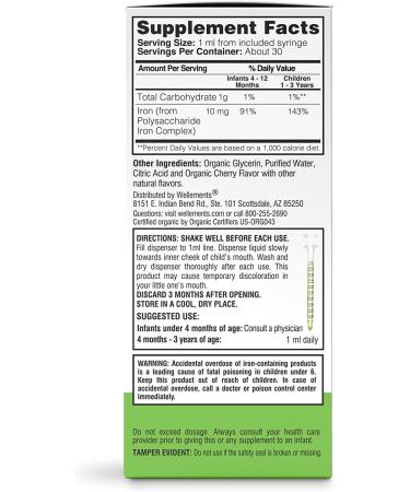 Organic Iron Drops for Infants & Toddlers - 1 Fl Oz Liquid Supplement, Dye-Free & Paraben-Free - Buy Online on GoSupps.com