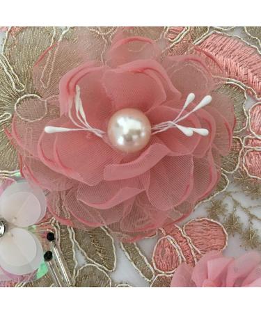 3D Beaded Pearl Flower Lace Applique | Floral Embroidered Patch for Wedding Dress | Handmade Sewing Tool - Buy Online on GoSupps.com