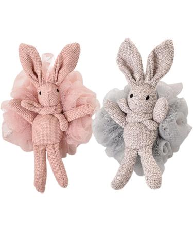 Shop Bath Sponge Shower Loofah Set - 2-Pack Kids Pink & Grey Rabbit Travel Sponges for Bathing - Buy Online on GoSupps.com