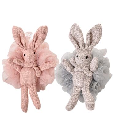Bath Sponge Shower Loofah Sponge Travel Kids Loofahs for Shower Bath Loofah Pack Sponges for Bathing Shower loofah:1Pink rabbit+1Grey rabbit