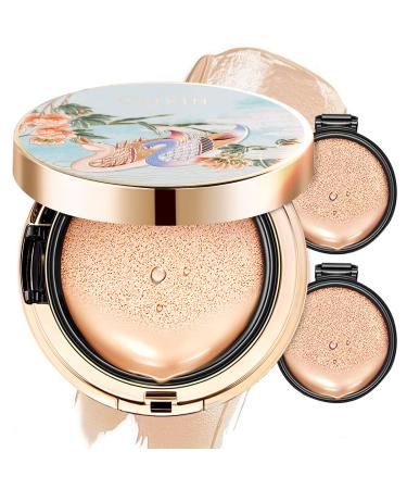 CATKIN Blossom BB Cream Air Cushion Foundation Full Coverage Moist Natural Brighten Finish Breathable Face Makeup with 2 Refills Beige (C02 Natural Medium)