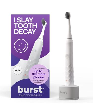 BURST Original Sonic Electric Toothbrush for Adults - Soft Bristle Toothbrush for Deep Clean Stain & Plaque Removal - 3 Sonic Toothbrush Modes: Teeth Whitening Sensitive Massage - White