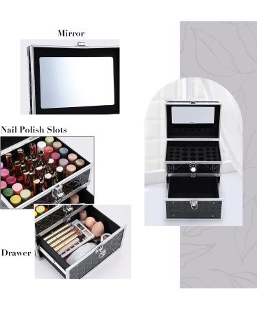 Costravio Nail Supplies Organizer Box with Drawer and Slots - Portable Nail Polish Storage Case for Home and Travel - Jet Black - Buy Online on GoSupps.com