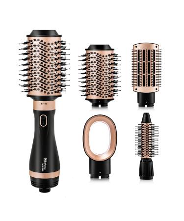 Nicebay Hair Dryer Brush  Hot Tools Blow Dryer Brush Set for Straightening/Drying/Curling  One-Step Hot Air Brush  Paddle Brush  Oval Brush  Multi-Temperature Settings  Detachable Design for Women Black and Gold
