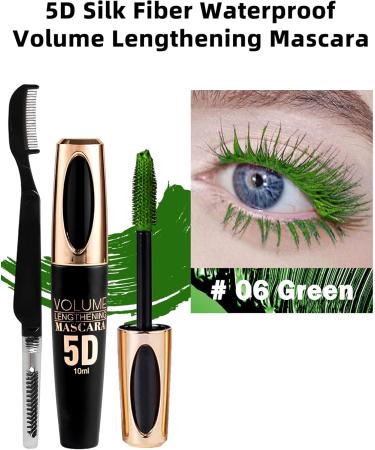 Green Tubing Colored Mascara Waterproof 5D Liquid Color Mascara Lash Extensions Volume and Length Fiber Lash Mascara Long Lasting Smudgeproof Curling Colorful Mascara St Patrick's Makeup for Women - Buy Online on GoSupps.com