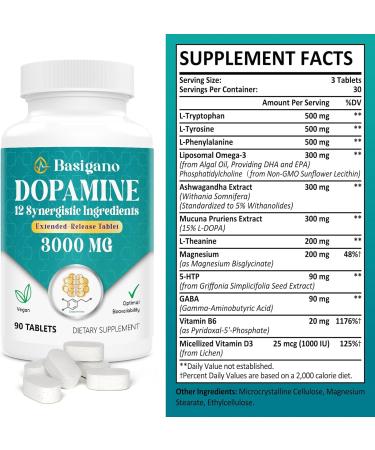 Natural Dopamine Supplement - Boost Energy Focus & Mood | Non-GMO Gluten-Free - 90 Tablets - Buy Online on GoSupps.com