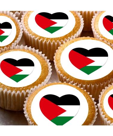 Palestine Flag hearts style 24 pre-cut edible party decorations Wafer Paper Cupcake Topper Cake