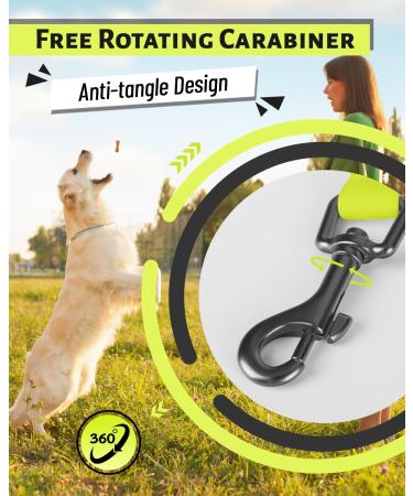 Looxmeer Durable Dog Tow Lines - 3m to 30m Leashes with Hand Loop & D Carabiner - Tear-Resistant Training Line in Neon Yellow - Buy Online on GoSupps.com