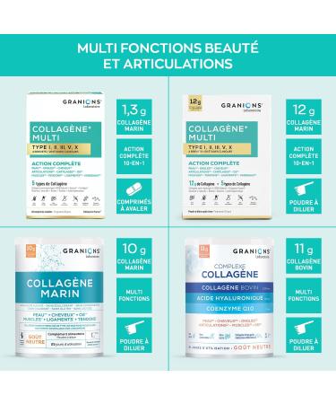 GRANIONS Complexe Collagene et Acide Hyaluronique - GRANIONS Collag ne N 1 en Pharmacies - Coenzyme Q10 + Vitamine C + Selenium - Action 6 en 1 - Poudre - Go t Neutre 21 Jours Complexe Collag ne en Poudre - Buy Online on GoSupps.com
