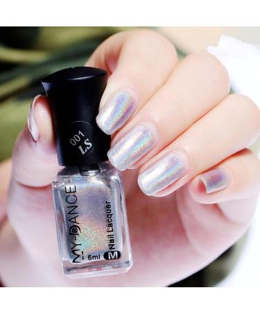 Glitter Laser Nail Polish - Pretty Shiny Mirror Glitter Nail Art Holographic Durable Nail Polish (001 Silver) - Buy Online on GoSupps.com