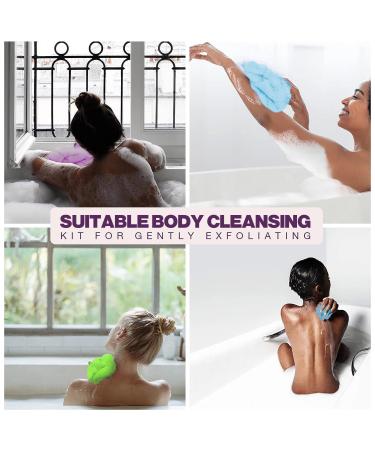 3-Pack Exfoliating Washcloth Set - African Net Sponge & Japanese Loofah for Body & Face Exfoliation - Purple Blue Green - Buy Online on GoSupps.com