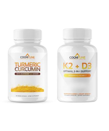 CogniTune Immune & Cardiovascular Support Bundle - Vitamin D3 5000IU + Vitamin K2 with Turmeric Curcumin & Ginger