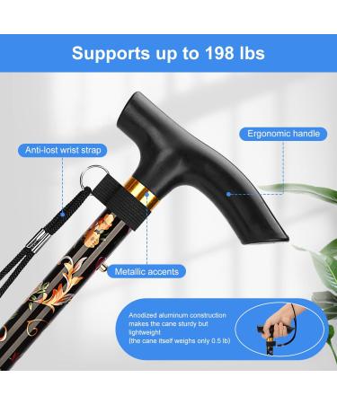 Supregear Folding Walking Stick - Adjustable & Lightweight Travel Cane for Elderly - Black Floral Design - Buy Online on GoSupps.com