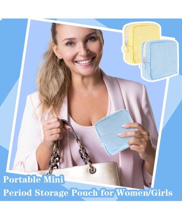Embroidery Sanitary Napkin Storage Bag 2Pcs - Portable Period Holder for Menstrual Cup, Pads, Tampons - Yellow+Blue - Buy Online on GoSupps.com