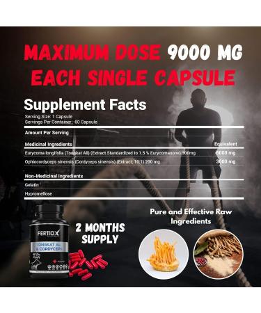 Fertiox Tongkat Ali and Cordyceps Supplement - Premium Raw Extract - 6000mg Tongkat Ali and 3000mg Cordyceps Equivalent I Energy Immunity Vitality Support for Men & Women pure extracted raw ingredients double action ageless max enhancing atp energy supple - Buy Online on GoSupps.com