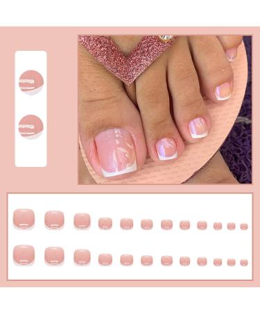 24Pcs French Square False Toenails Glossy Pink & White Press on Toenails Stick on Toenails Short Acrylic Full Cover Artificial Summer Fake Toenails for Women and Girls Daily Decorations Pink & White Toenails - Buy Online on GoSupps.com