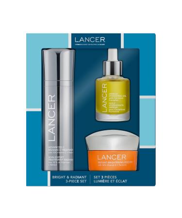 Lancer Skincare Bright & Radiant 3-Piece Set with Instant Brightening Booster Omega Hydrating Oil and Advanced C Radiance Treatment for Glowing Skin