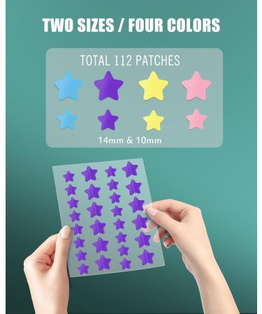 112 Dots Star Acne Patches | Cute Hydrocolloid Pimple Patches for Face - Turquoise Blue Pink & Purple Healing Stickers - Buy Online on GoSupps.com