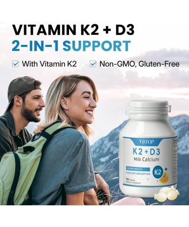 Calcium Supplement 800mg with Vitamin D3 1000 IU & K2 45mcg Milk Calcium for Bone Density & Joint Support Non-GMO Gluten Free 90 Easy-Absorb Softgels for Adults 1 Bottle - Buy Online on GoSupps.com
