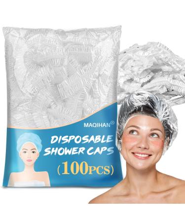 100 Disposable Shower Caps Unisex - Large Plastic Hair Caps for Deep Conditioning Shower Cap Reusable Waterproof for Women Men Hair Treatment Bath Cap for Long Hair Travel Essentials