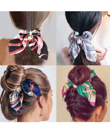 Genglass Elastic Hair Ties Pearl Polyester Hair Ties Blue Hair Accessories for Women and Girls 4 Pack