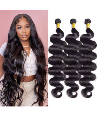 26 28 30 Inch Human Hair Bundles Body Wave 3 Bundles 100% Unprocessed Brazilian Hair Weave Bundles Body Wave Human Hair Bundles Natural Black Color 300G 26 28 30 body wave 3 bundles